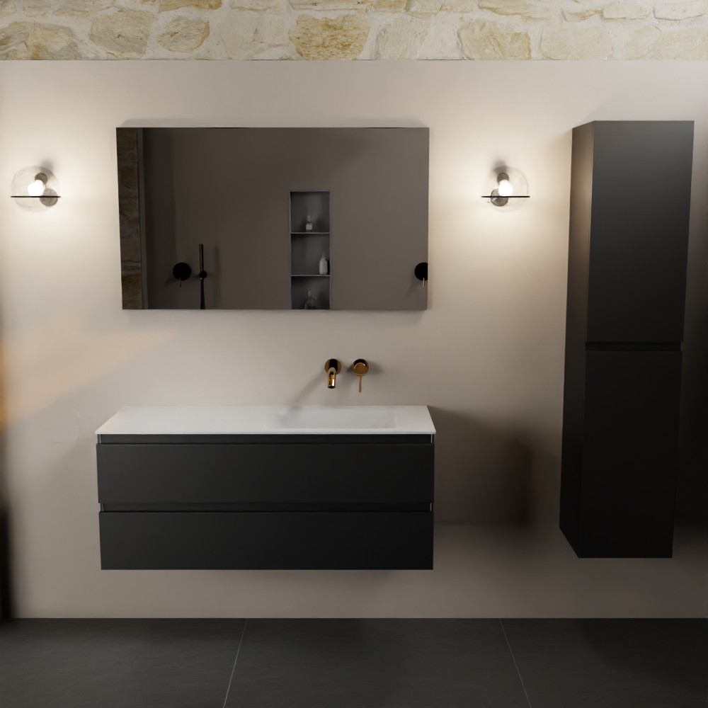 Mondiaz Aivy badmeubel 120cm urban met wastafel solid surface talc rechts zonder kraangat en spiegel