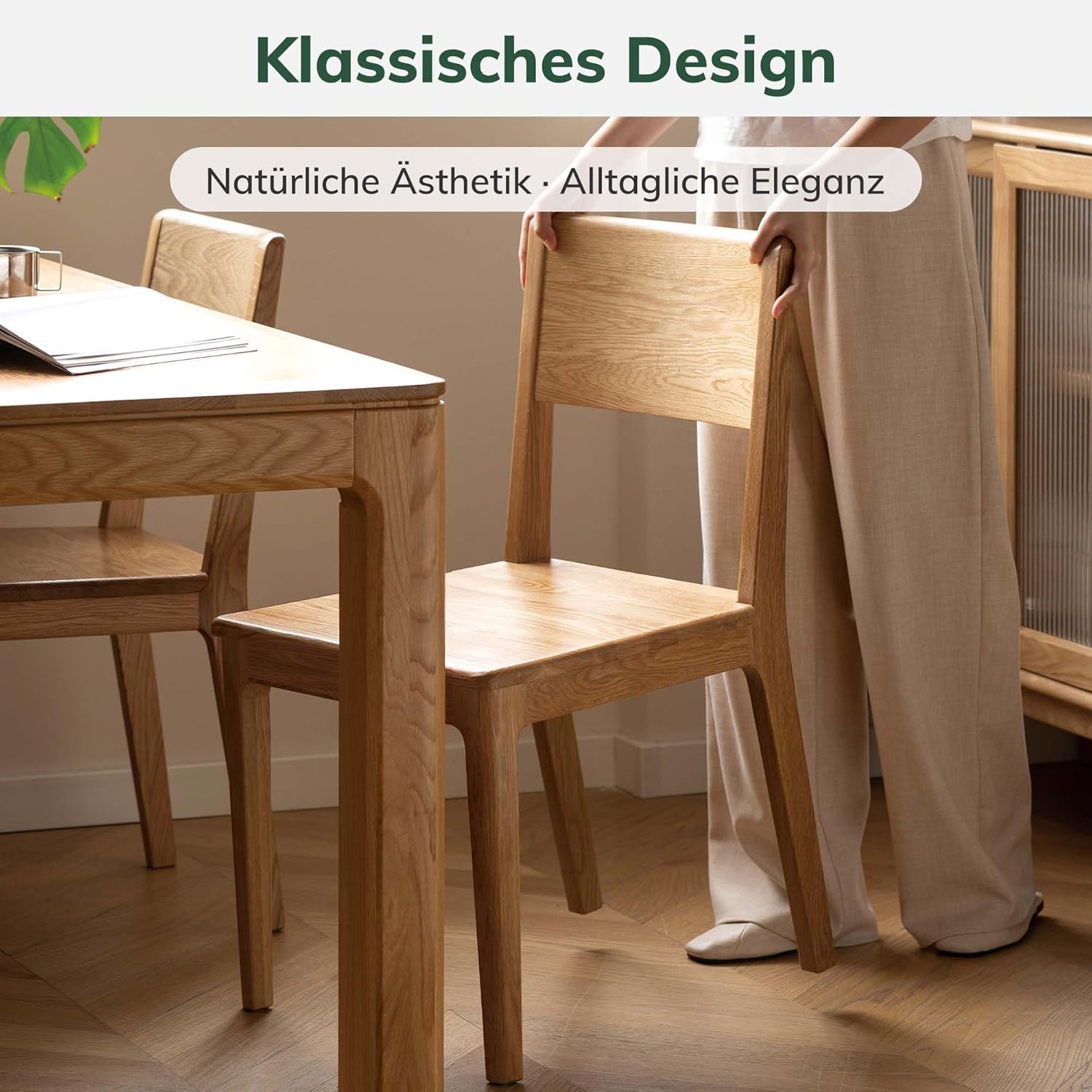 YESWOOD Massivholz Esszimmerstühle 2er Set aus Eichenholz, küchenstühle mit klassisches Design, Ideal für Esstische und Küchen, Holzstühle, Leicht zu reinigen, Stabil, 44x54x80 cm, Naturfarbe