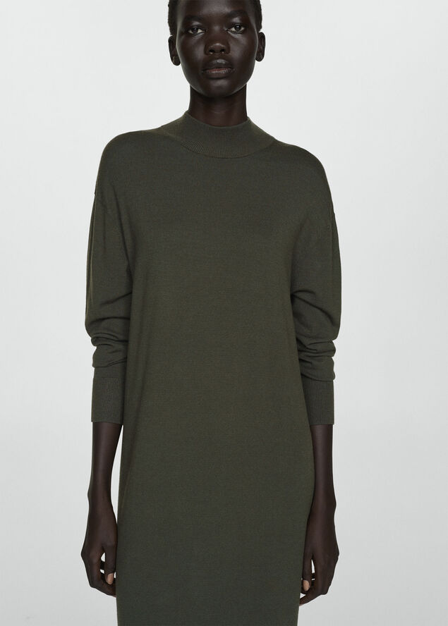 MANGO Round-neck knitted dress Beige - khaki