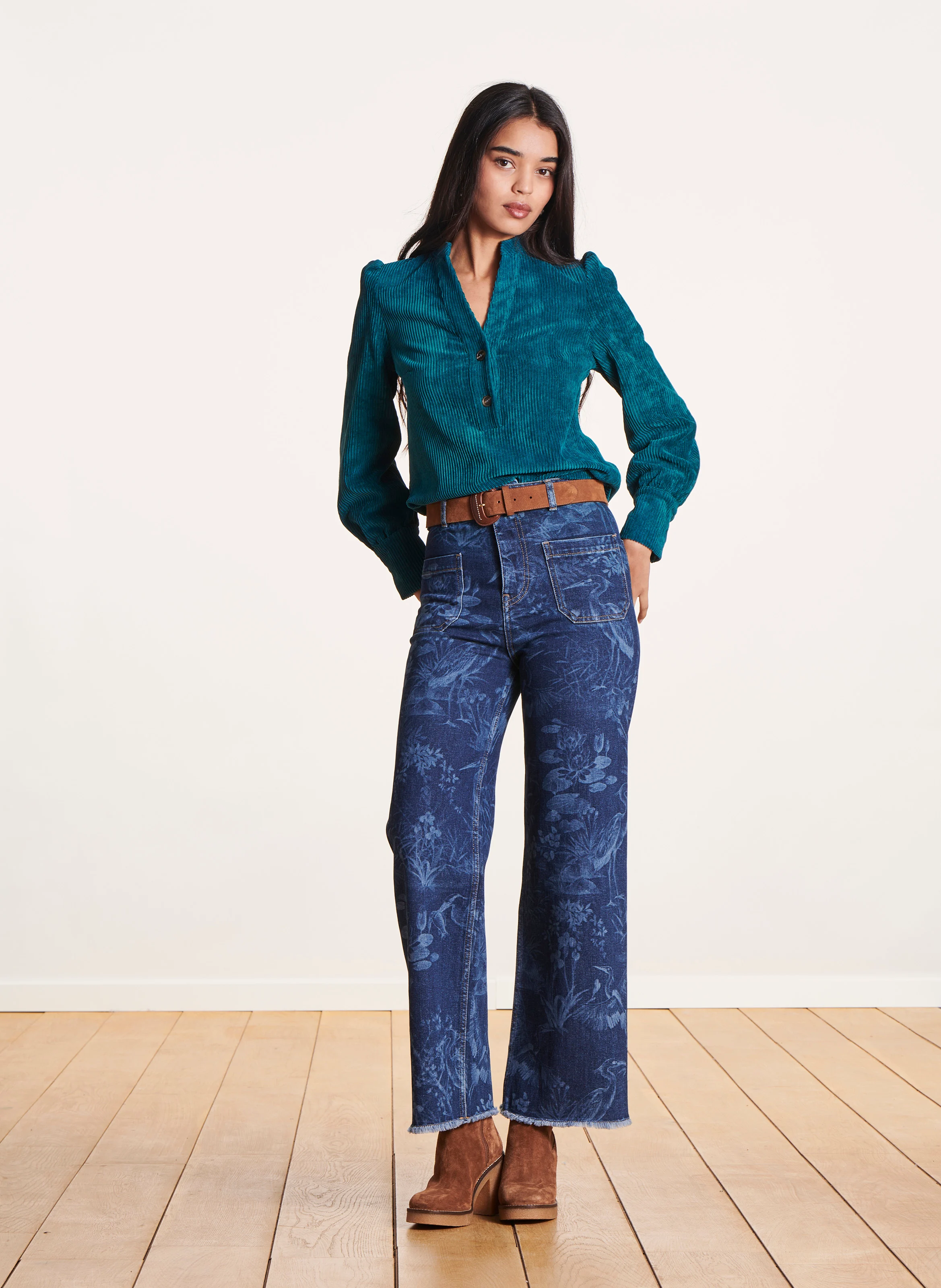 Chemise col tunisien| Bleu