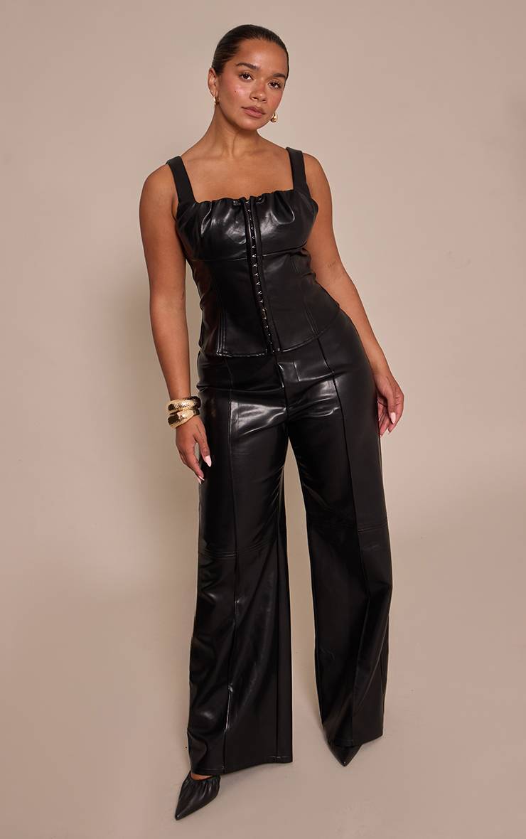 Noir Top Corset Shape En Synthétiquecuir Avec Buste Froncé Et Encolure Carrée