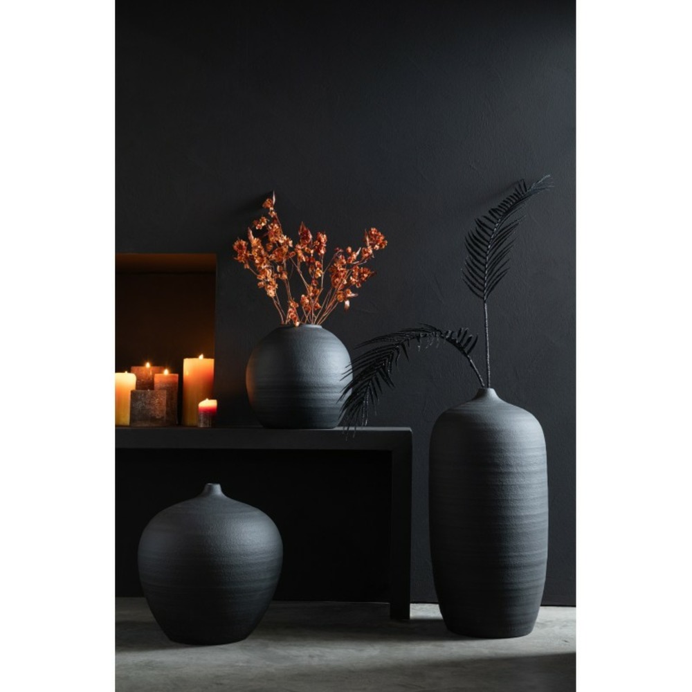 Vase rond en ciment noir 30x30x28 cm