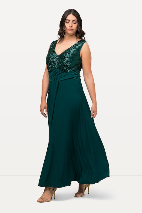 Abendkleid, Pailletten, V-Ausschnitt, ärmellos
