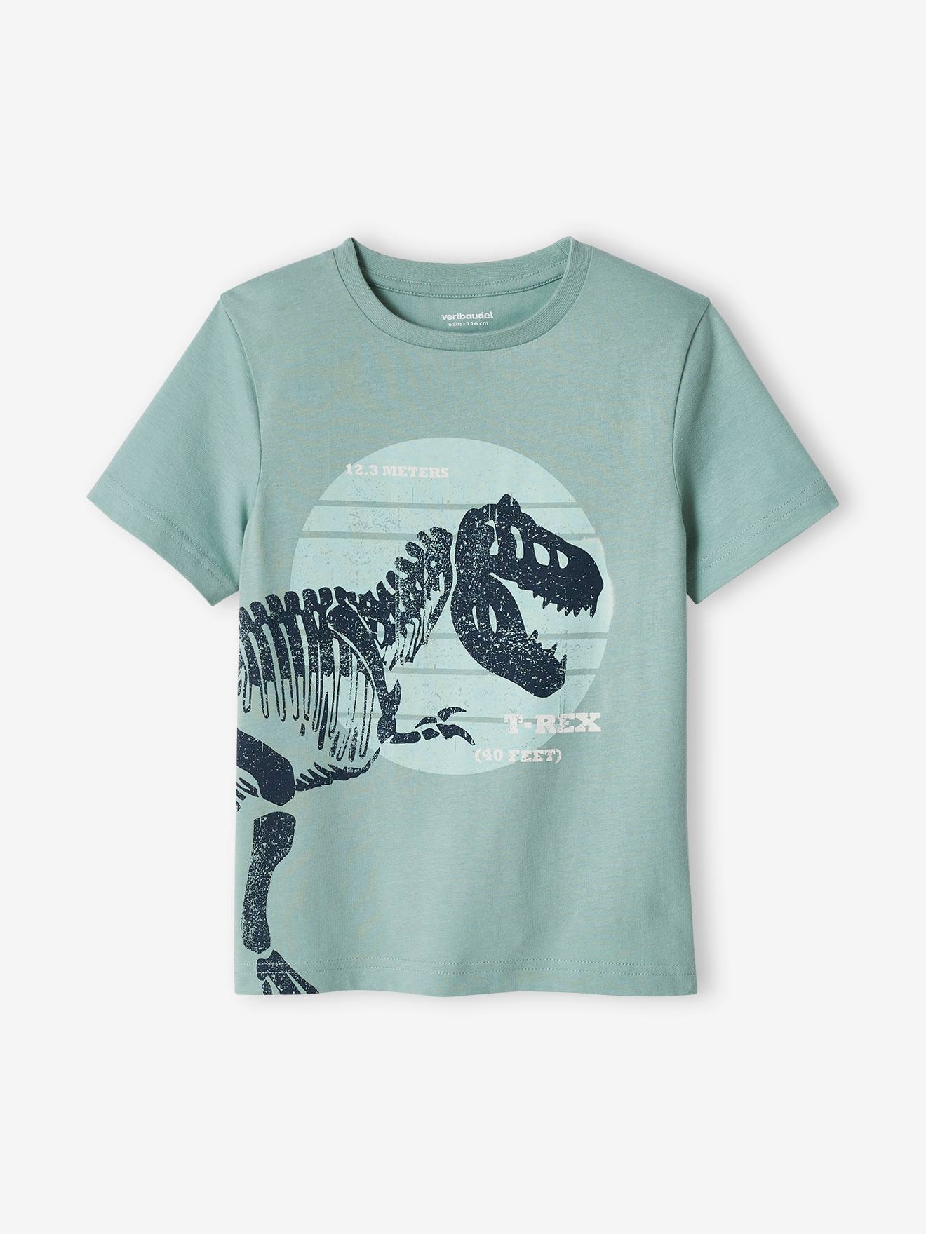 Camiseta com estampa de dinossauro gigante, para meninos, verde menta