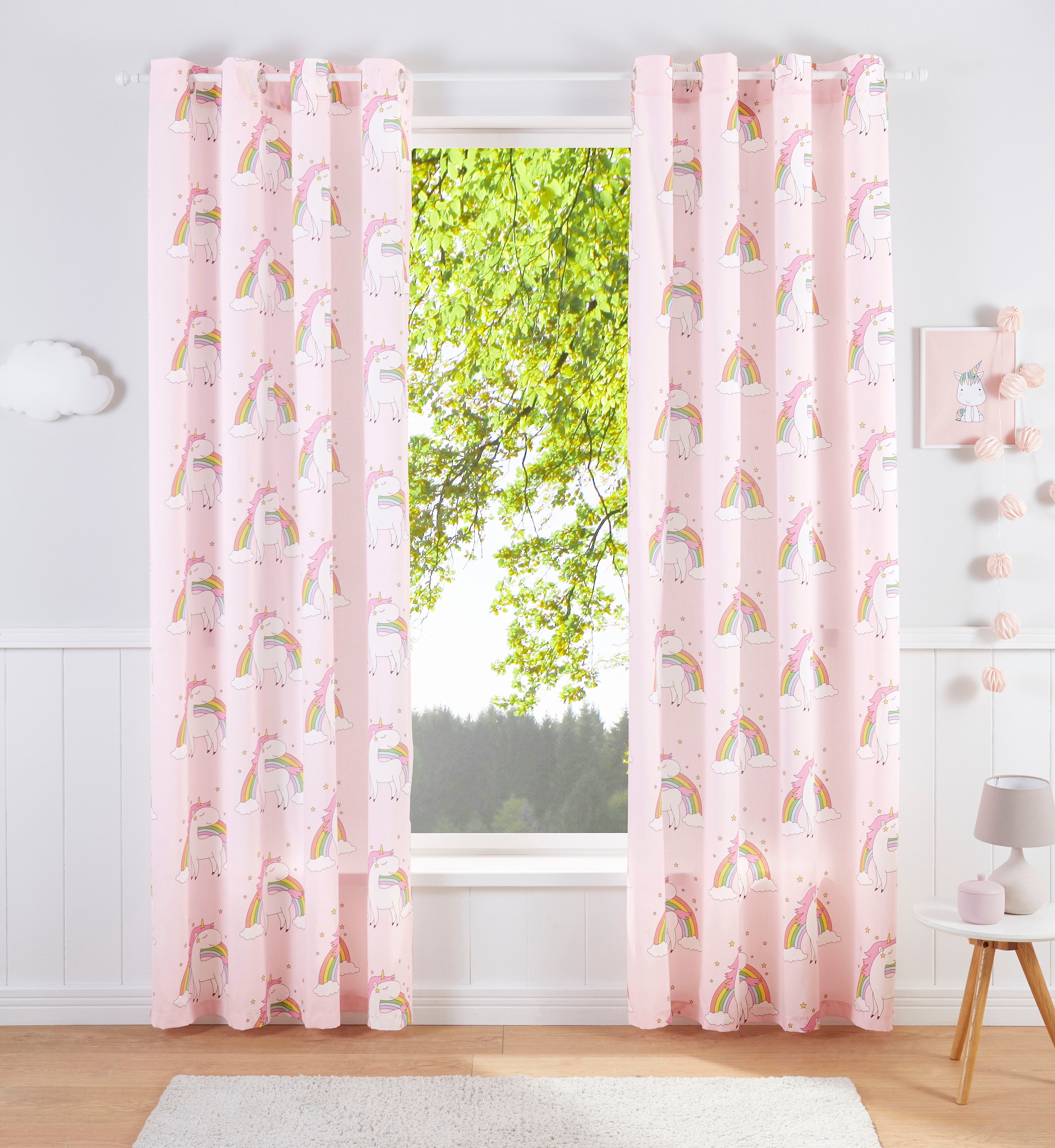 GOODproduct Gardine »EINHORN« Ösen 1 Stk. tlg. Kindergardine, Einhorn, Regenbogen, einseitig bedruckt