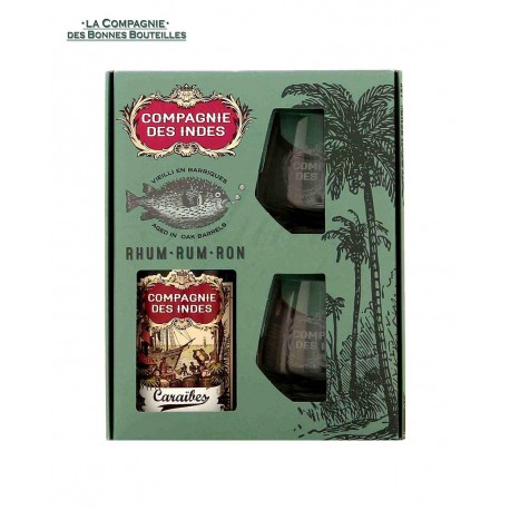 Compagnie des Indes - Coffret Rhum Caraïbes + 2 verres