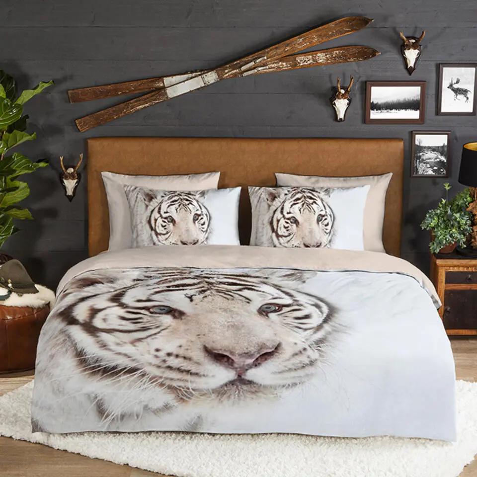 Good Morning Witte Tijger Flanel Debedovertrek Off-white-2-persoons (200 x 20...