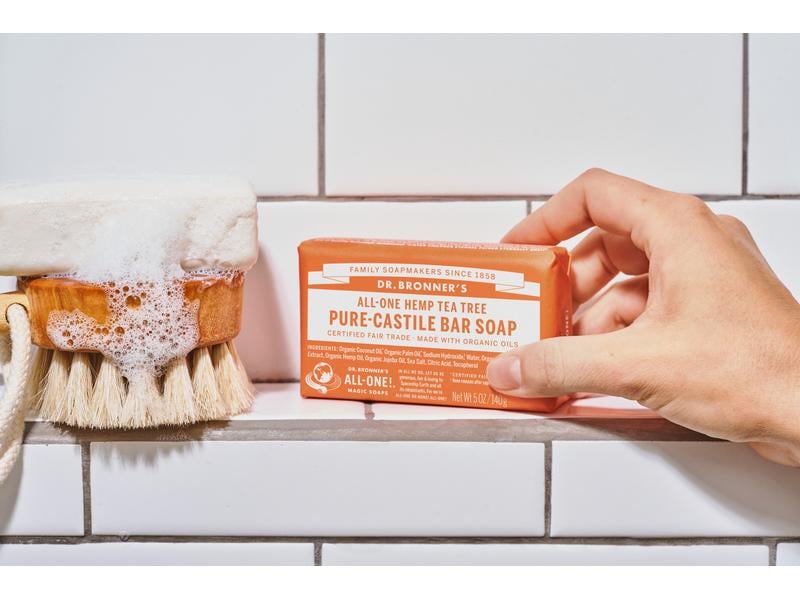 Dr.Bronner's Seife All-One Bar Teatree 140 g Natürliche Fair Trade Pflegeseife mit Bio Kokosnussöl gegen Hautunreinheiten