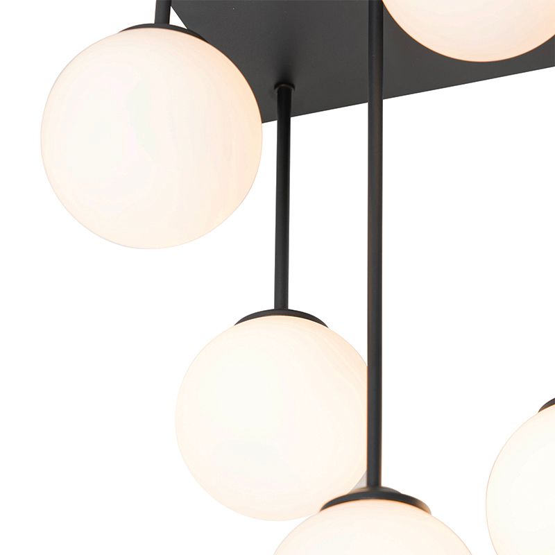 Moderne plafondlamp zwart met opaal glas 5-lichts  - Athens