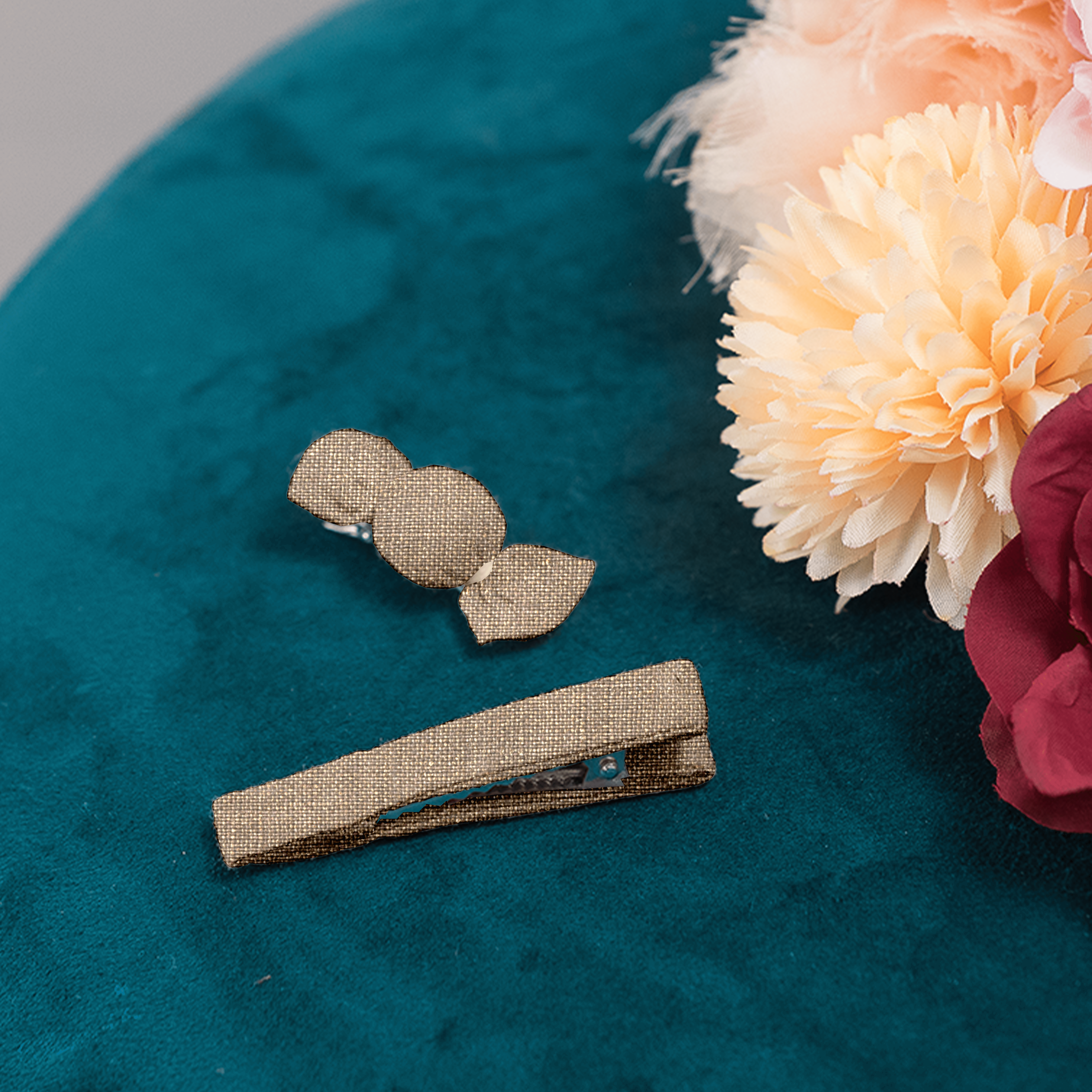 Barrette Croco Tissu Lin Cuivré