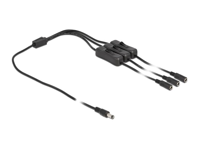 Delock Hohlstecker Kabel DC 5.5 x 2.1 mm zu 3 x DC mit Scha Delock Kabel DC 5.5 x 2.1 mm Stecker zu 3 x DC Buchse mit Schalter 1 m