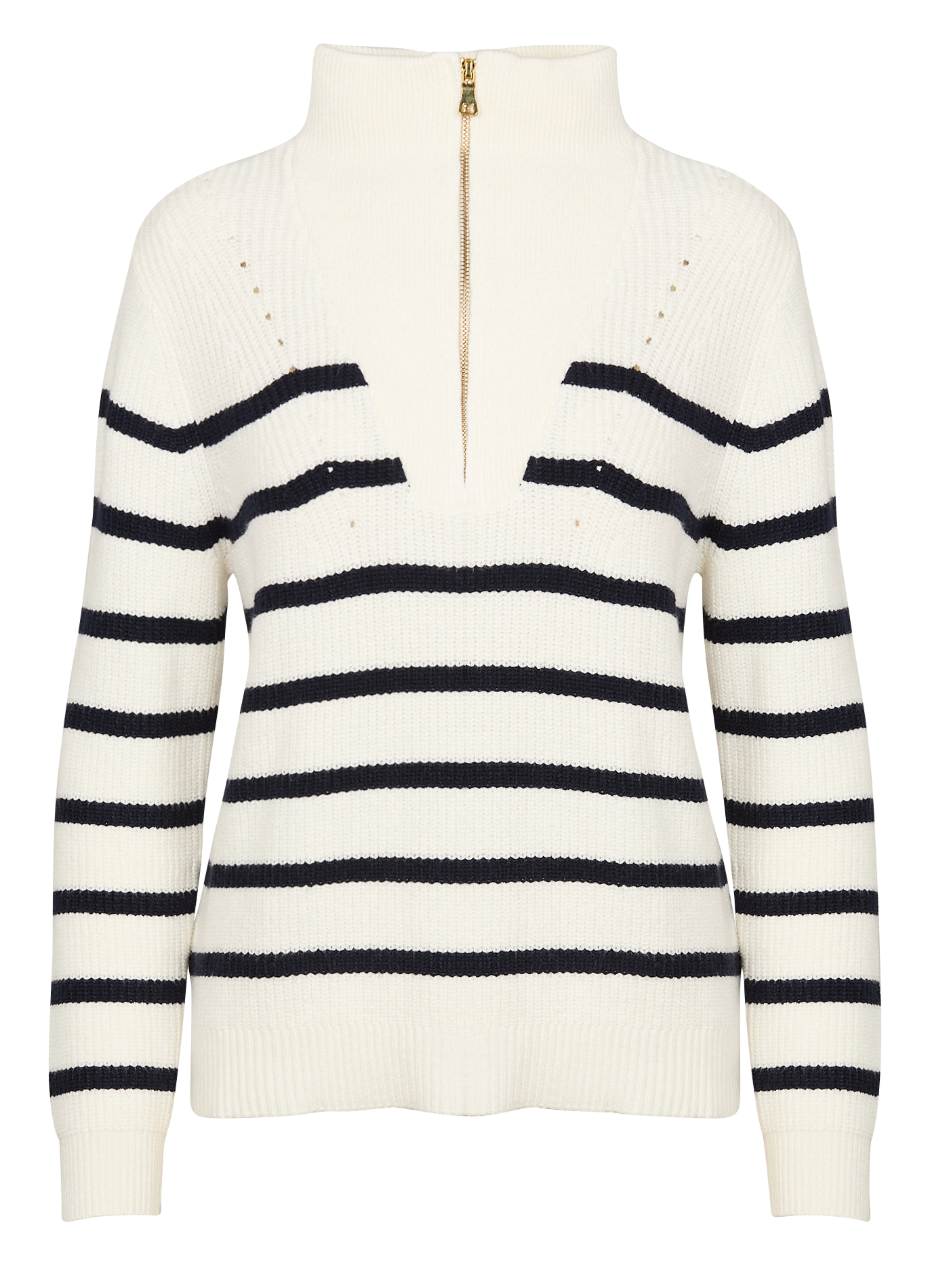 MAHAUT - Pull col montant à rayures | Blanc