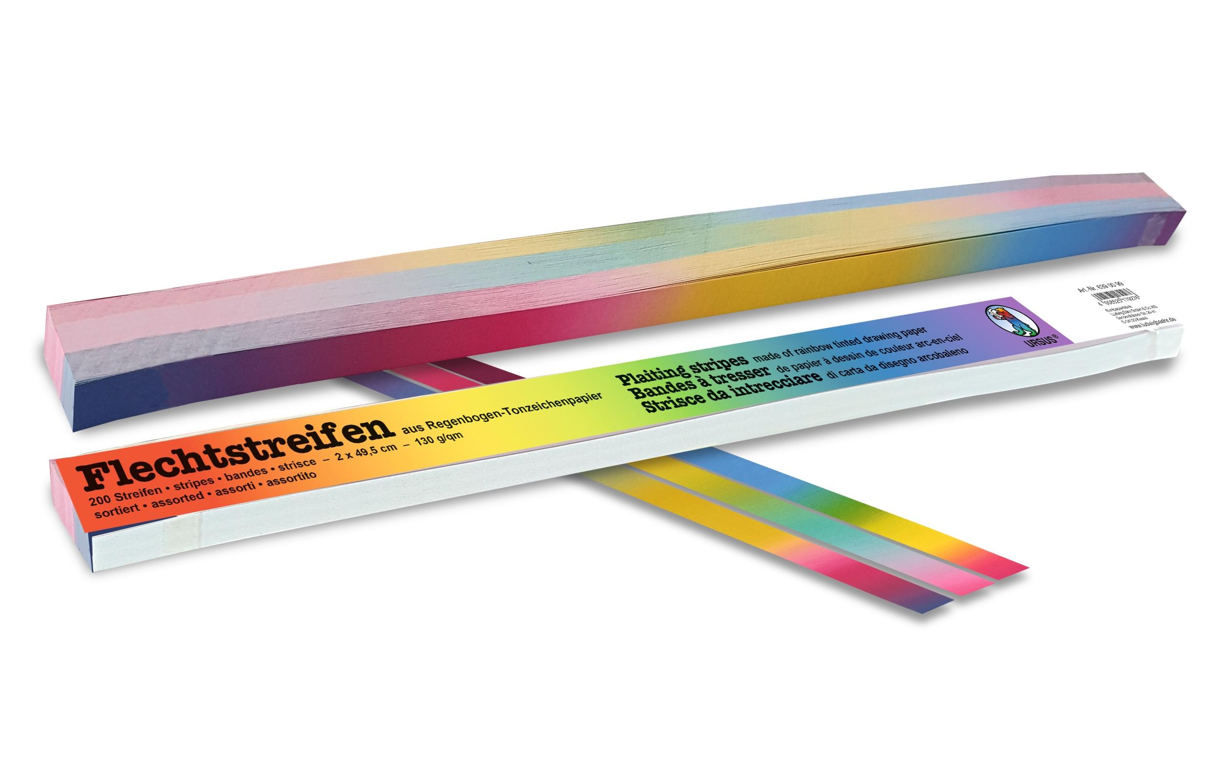 Bastelpapier Flechtstreifen 2 x 49.5 cm, 200 Stück, RainbowFlechtpapier zum Basteln von Flechttechniken