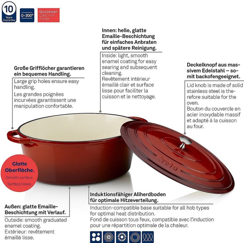 Braadpan Gietijzer Ovaal Rood, 36 cm x 29 cm- Kelas-sCalido