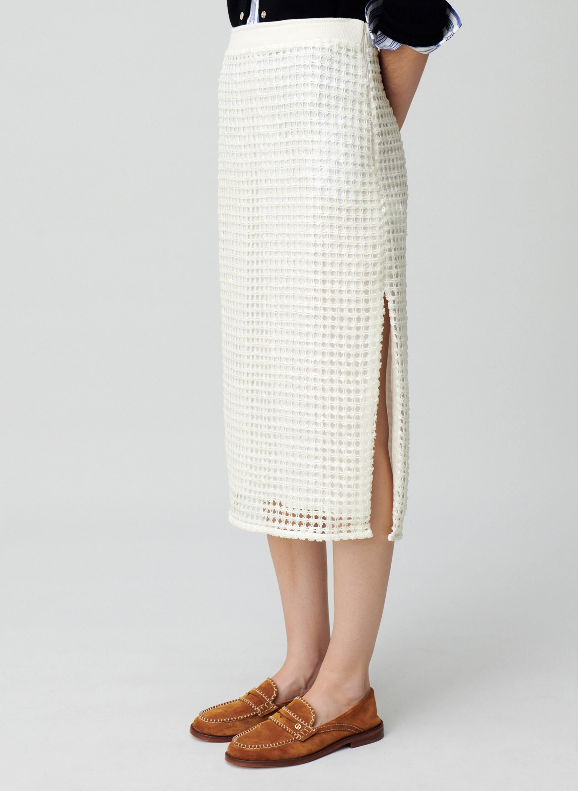 Jupe midi droite| Blanc