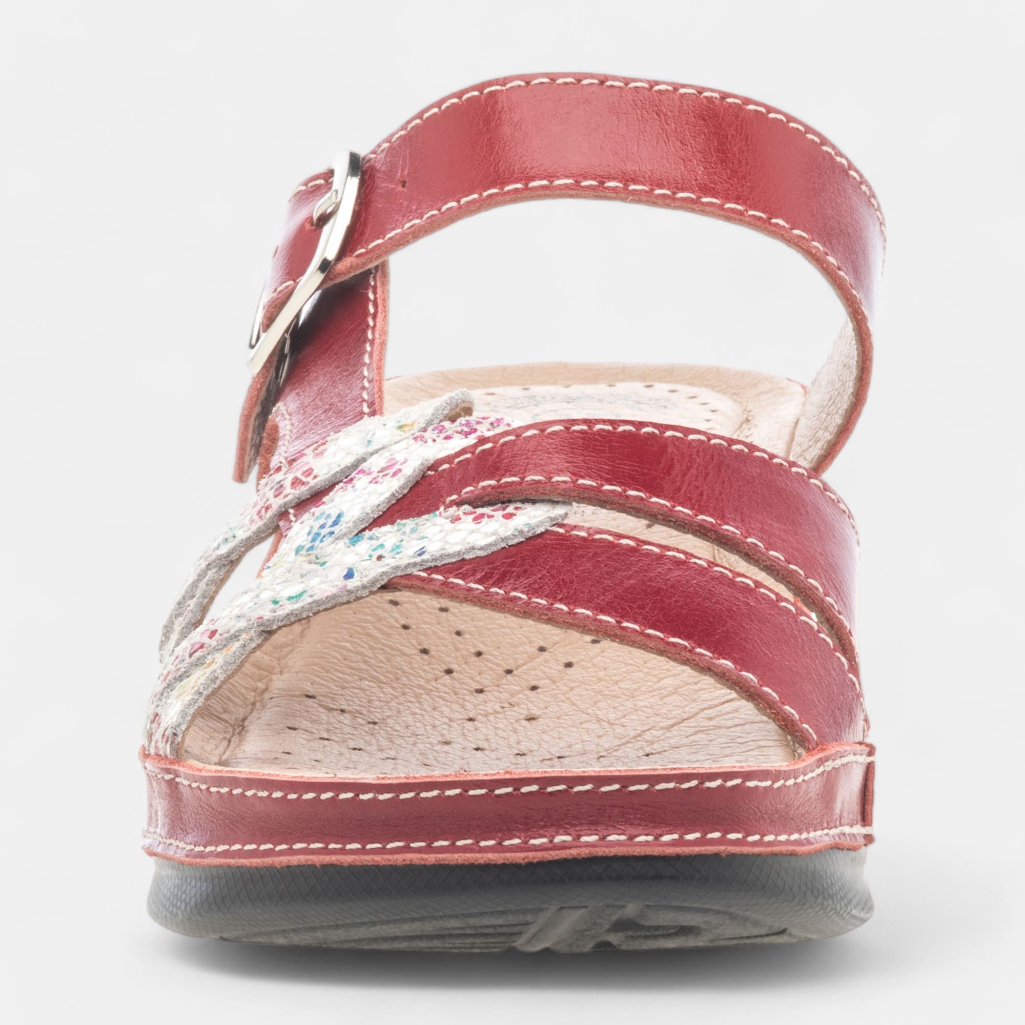 Nu-pieds confort Femme en cuir rouge