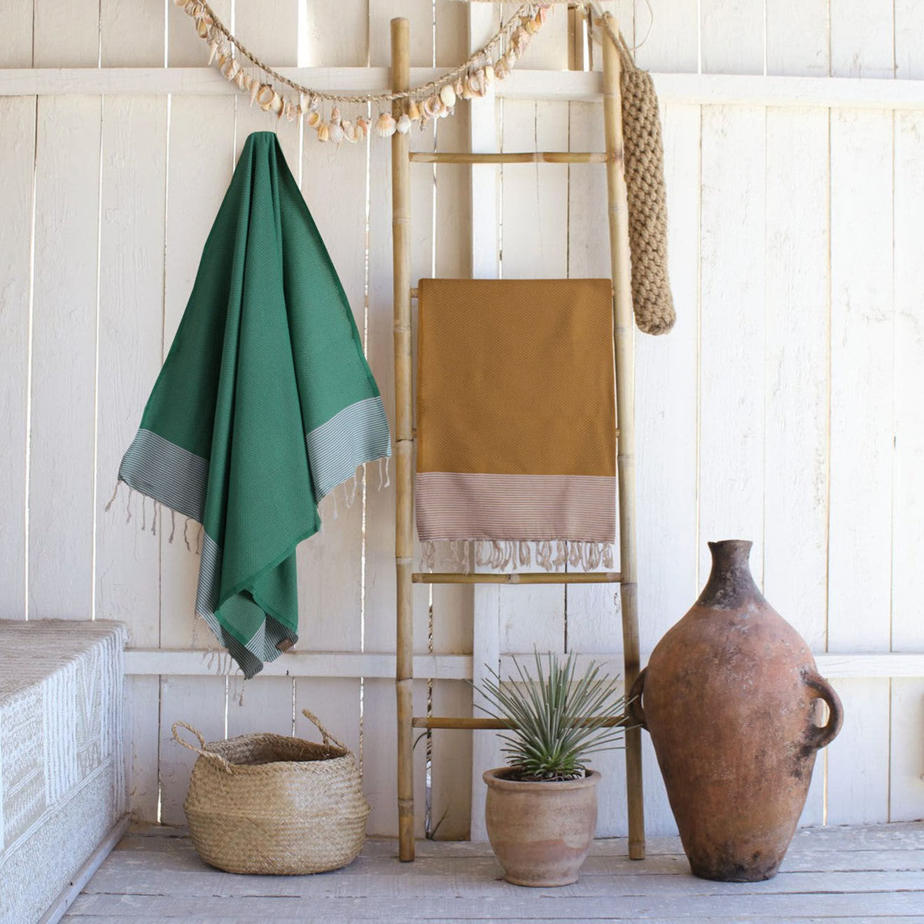 Febronie Fouta nid d'abeille Ibiza vert - 100x200 cm