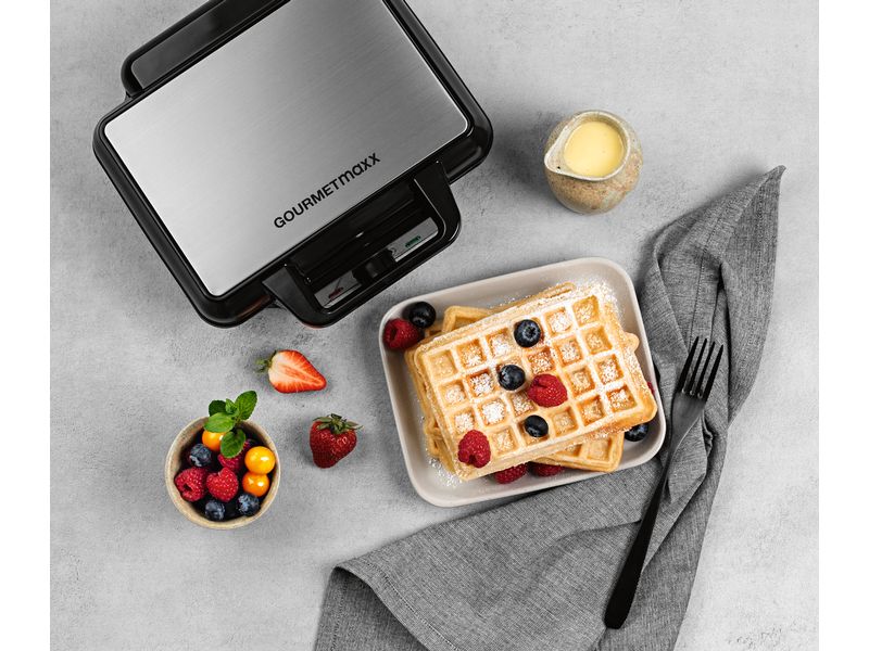 GOURMETmaxx Waffeleisen Schwarz/Silber Waffeleisen für die Herstellung belgischer Waffeln