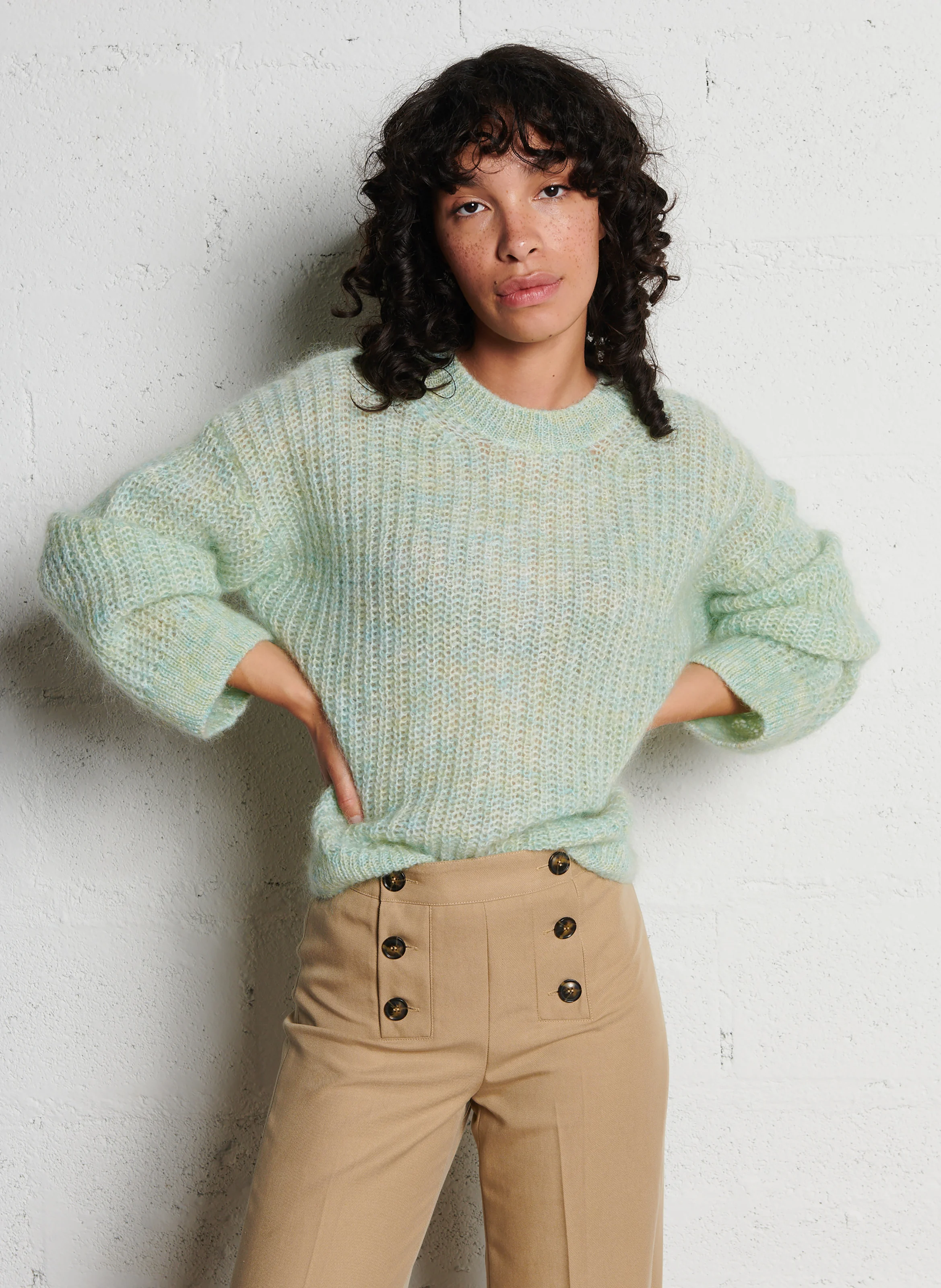 CLYDE - Pull oversize col rond en laine mélangée | Vert