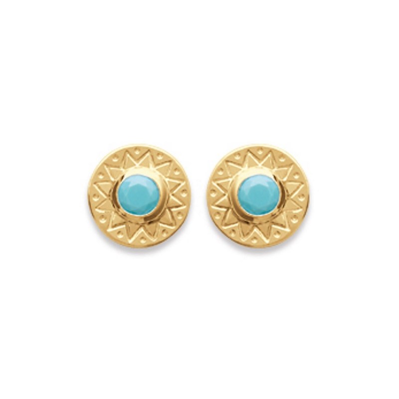 Petites Boucles d'Oreilles Plaqué Or Mode Turquoise