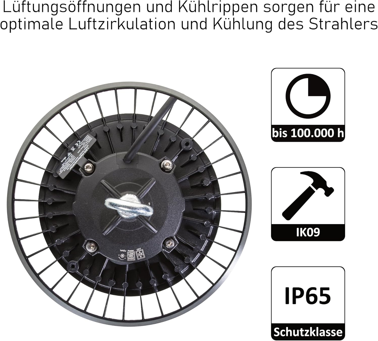 LED Hallenstrahler 200/160/120W, 174 lm/W, 4000/5000/5700K, blendarm, 90°, Leistung/Lichtfarbe einstellbar, UFO High Bay, Hallenleuchte, Industrielampe, Hallenbeleuchtung, 5-Jahre Garantie