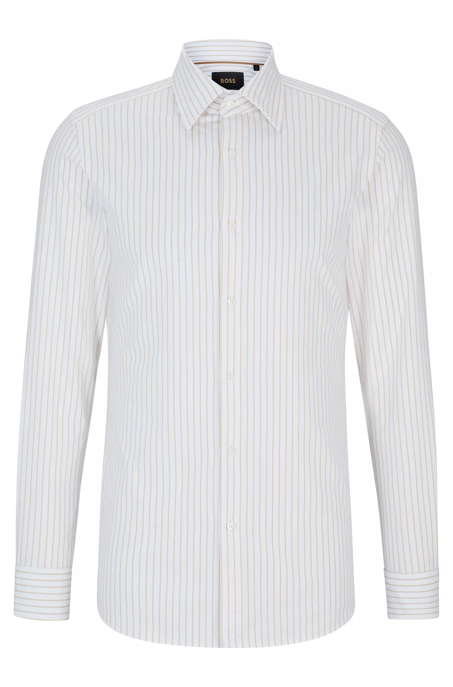 Camisa BOSS Camel Slim-fit em sarja de algodão listrada