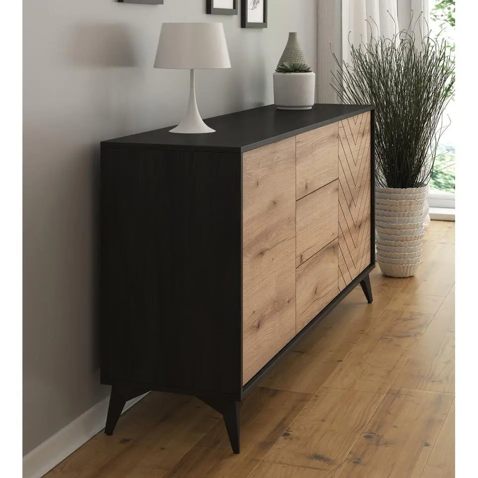 Meubella - Dressoir Dolores - Eiken - Zwart - 154 cm - met lades