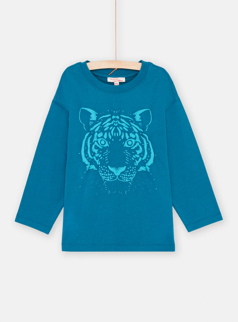 T-shirt turquoise à motif tigre garçon