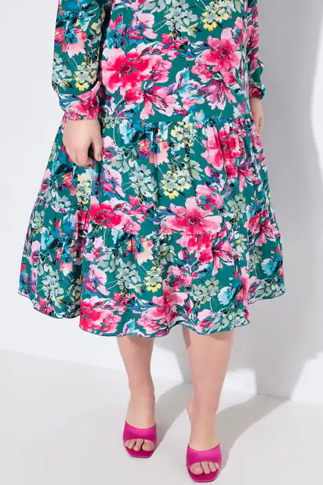 Midikleid, Blumenmuster, doppelter Saumvolant, amazonen stein