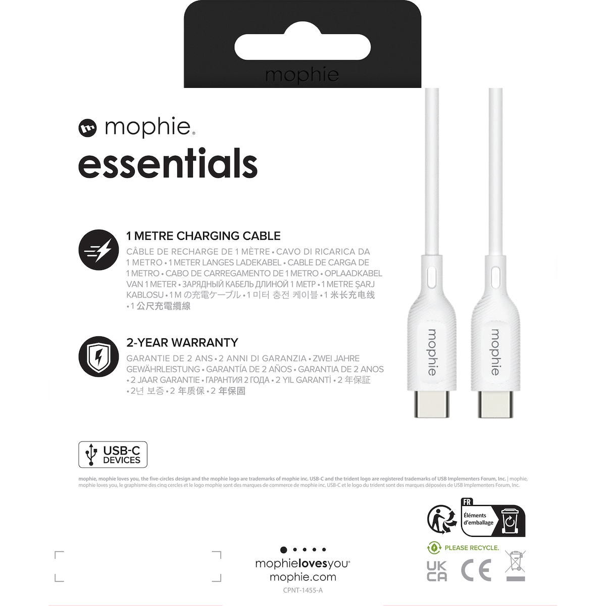 Mophie Essentials USB-C-kabel (hvit)