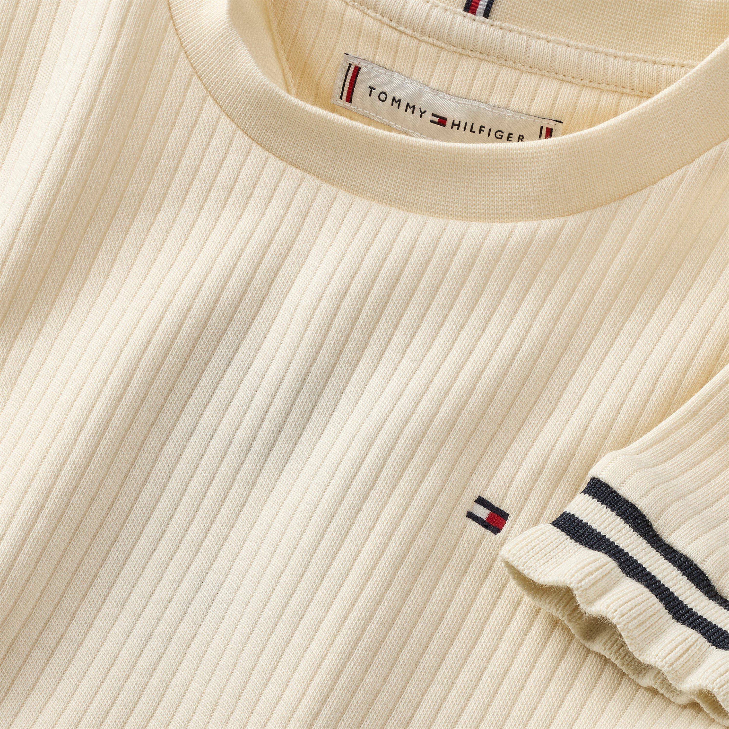 Tommy Hilfiger Ruffle Ribbed Knit Short Sleeve Top