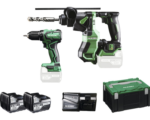 HiKoki 18V accu combikit inclusief boorhamer + boor/schroevendraaier, 2 accu's (5,0 Ah), lader en HIK-System Case III koffer