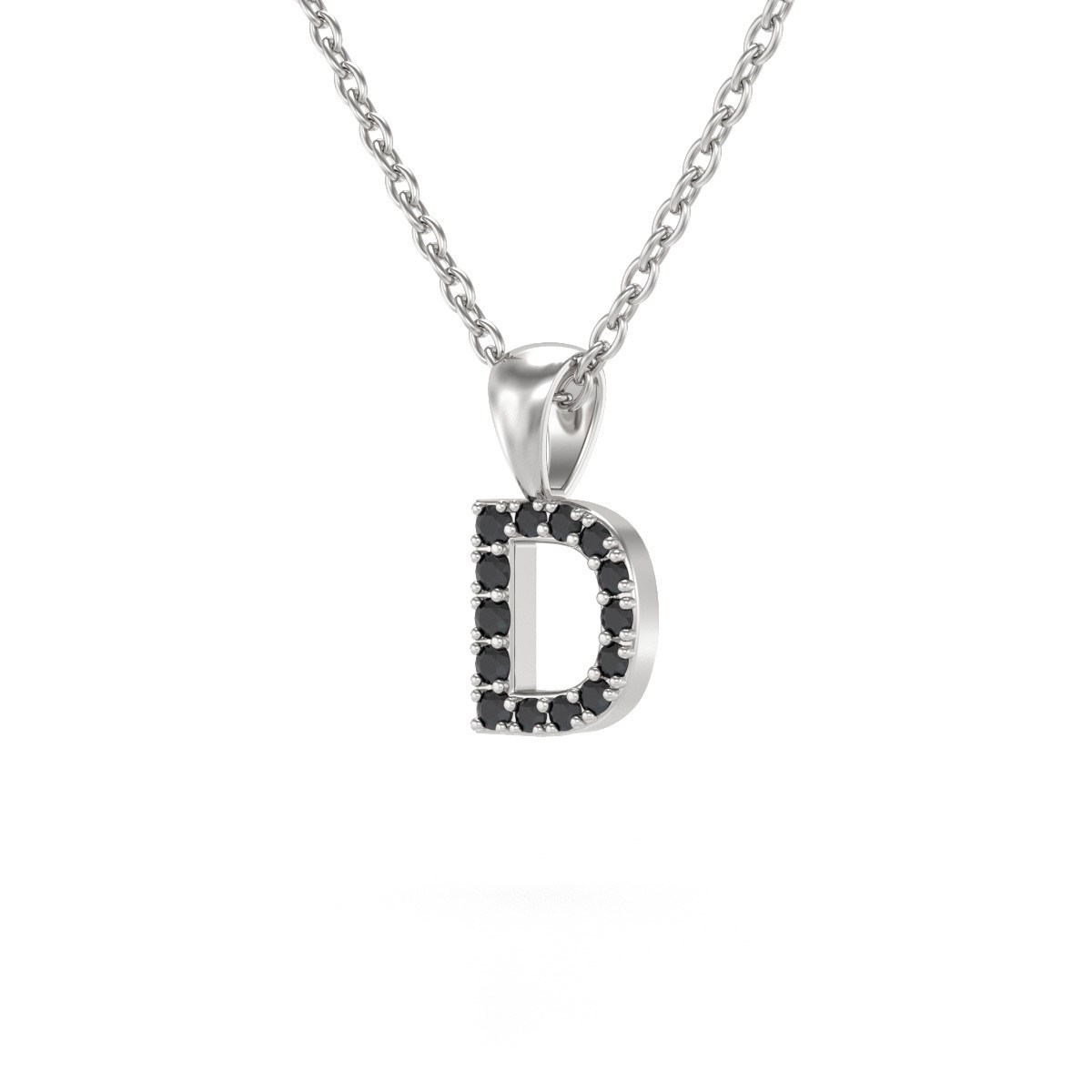 Collier Pendentif ADEN Lettre D Diamant Noir Chaine Argent 925 incluse 0.72grs