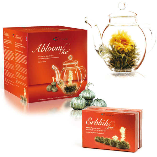 Coffret théière et 6 fleurs de thé blanc