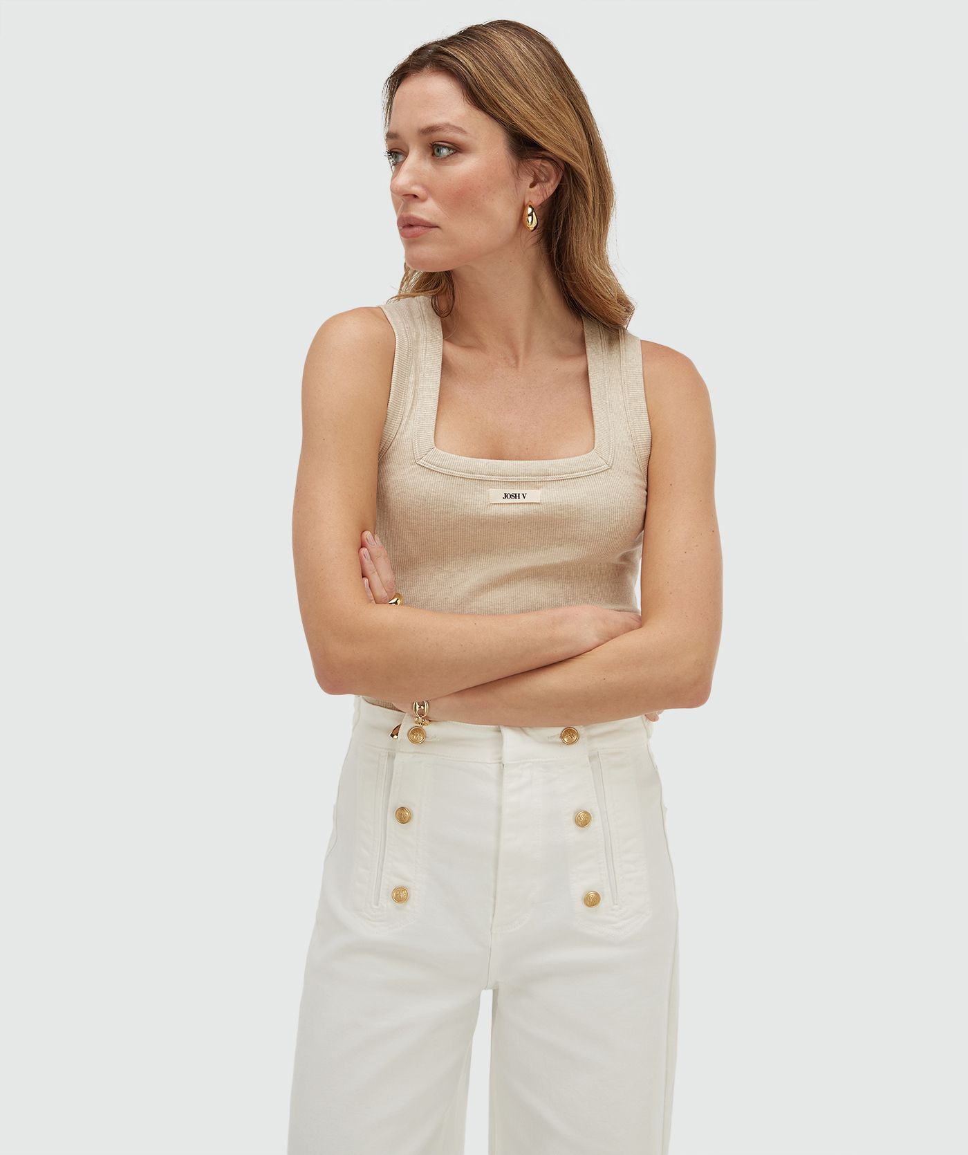 JV-DIEDA slim fitted top met logo - oat melange