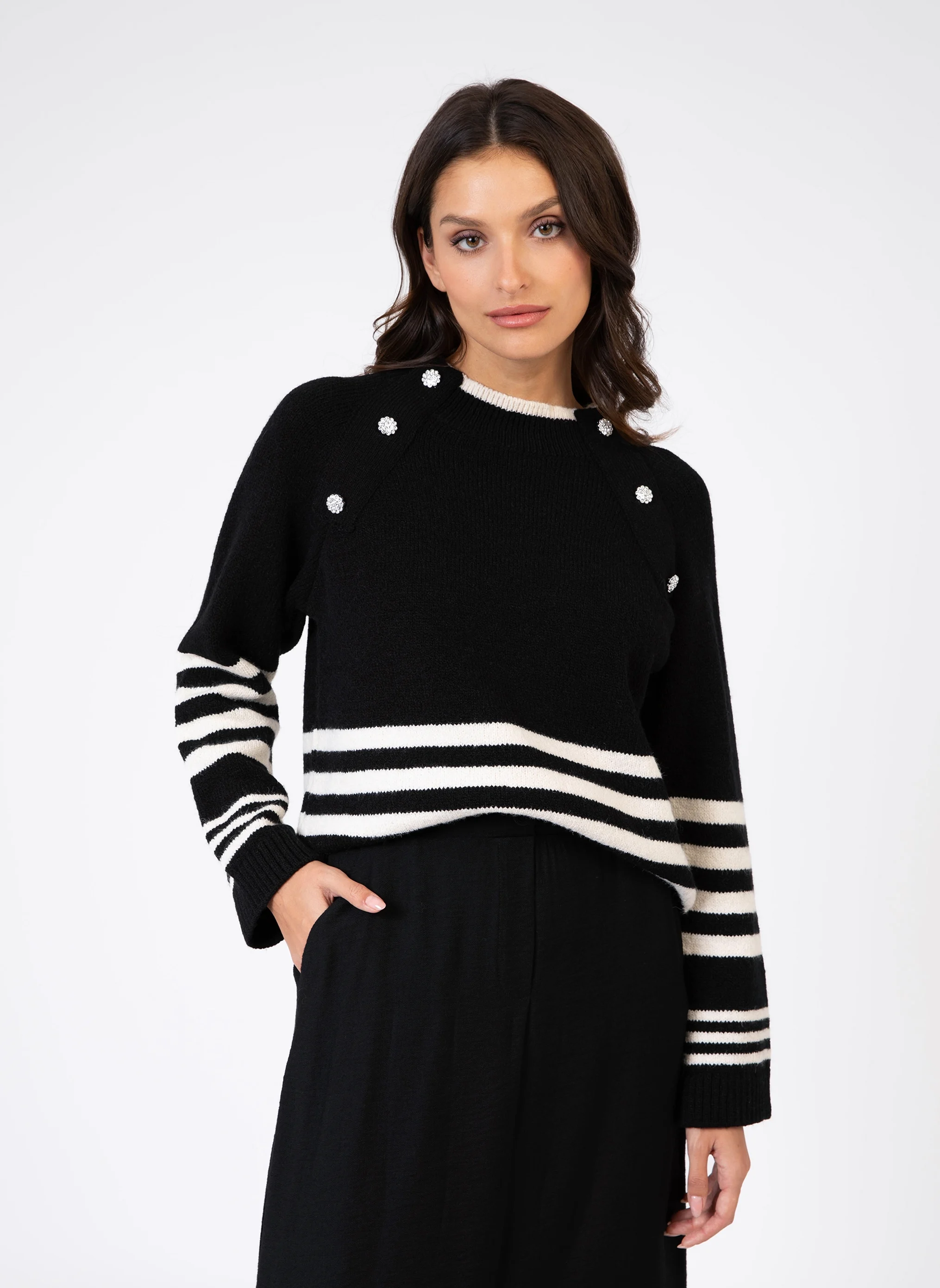 VICENZO - Pull col rond| Noir