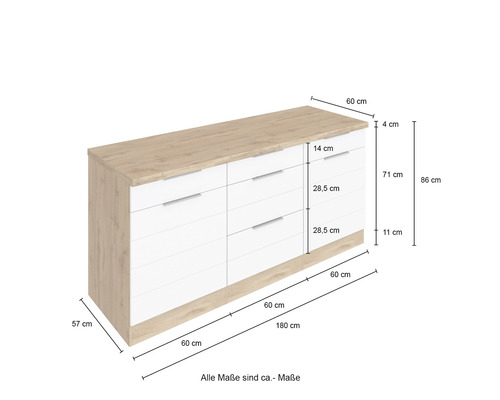 Held Furniture Florence uittrekbare onderkast BxDxH 180x60x82 cm wit mat gedemonteerd scharnier omkeerbaar (links of rechts te monteren)