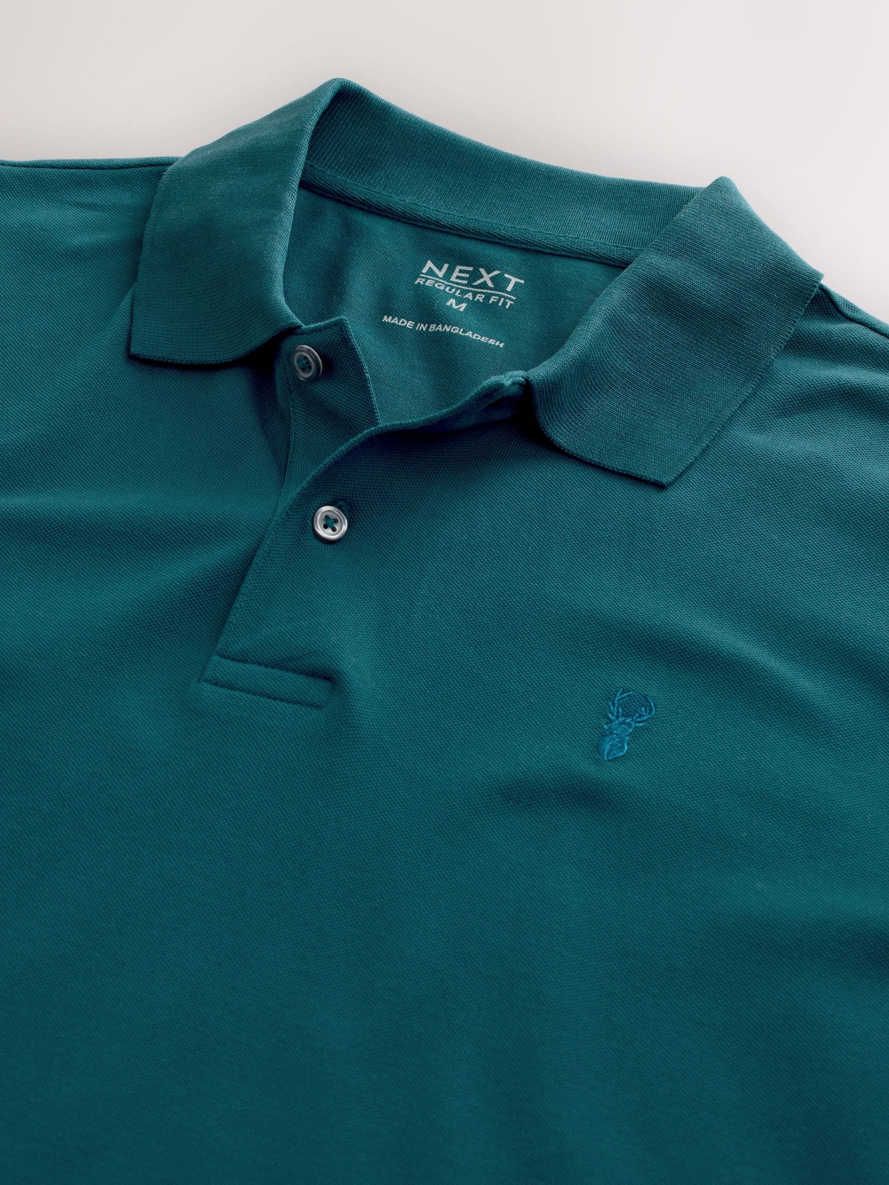 Blauwgroen - Normale Pasvorm - Long-Sleeve Pique Polo Shirt