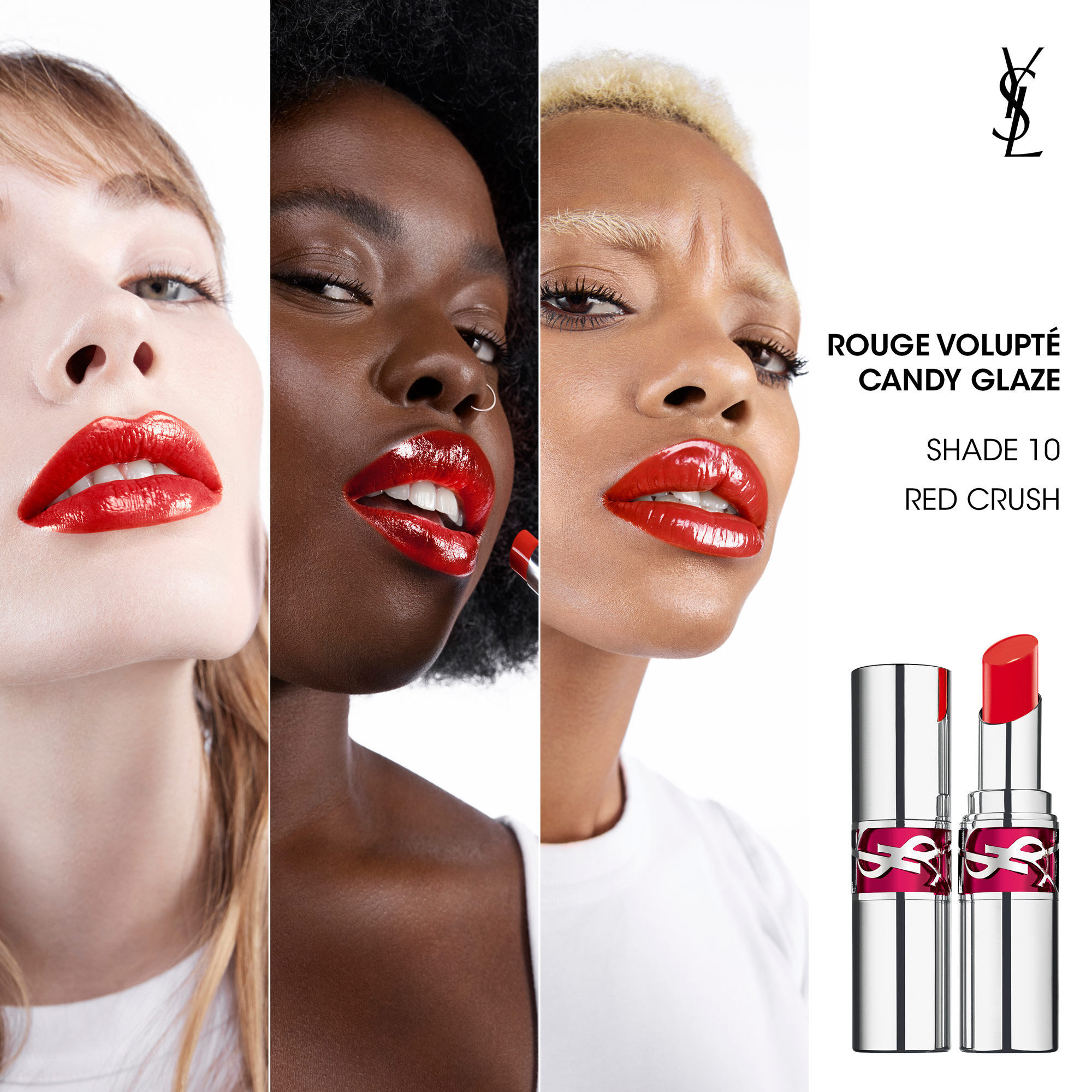 YSL LOVESHINE CANDY GLAZE  GLOSS EFFET REPULPANT EN STICK - 10-Red-Crush