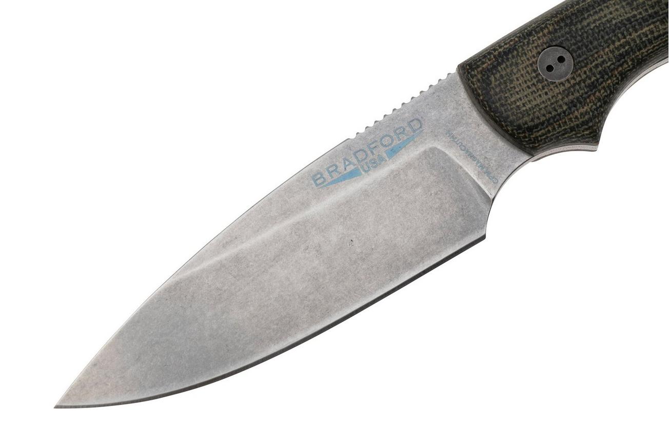 Bradford Knives Guardian 3, CPM-Magnacut High Hardness, Sabre Grind, Stonewashed Finish, 3D Camo Micarta, vaststaand mes