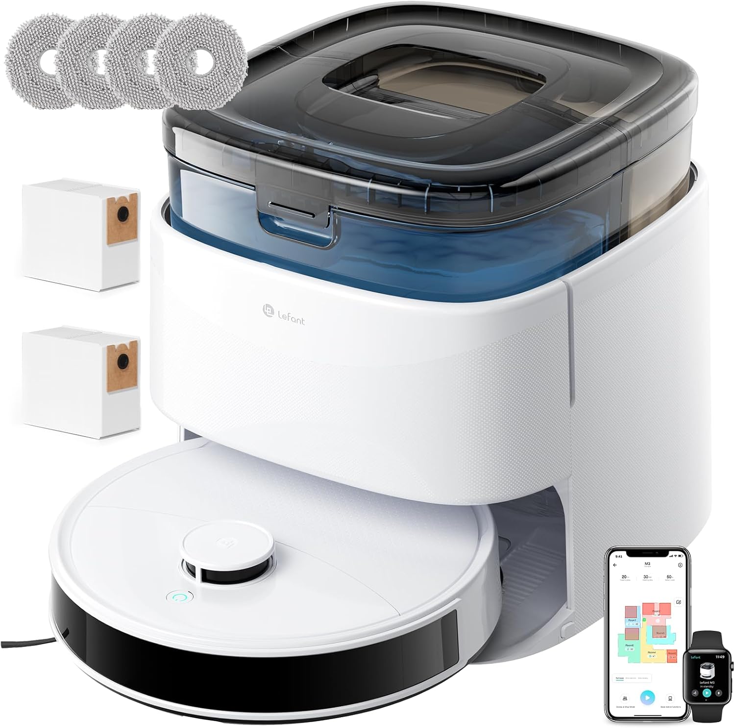 LEFANT M3 Gen2 Saugroboter mit Wischfunktion, 12000Pa Saugleistung, Automatische Staubentleerung, LiDAR Navigation, Teppicherkennung, Freemove 3.0 App & Sprachsteuerung, 8 Wochen Hands-Free Reinigung