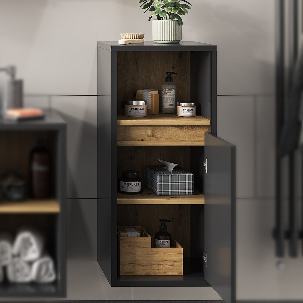 Vicco Midischrank Badschrank Badezimmermöbel Viola Anthrazit Eiche modern 38x80 Badezimmer Schrank Badmöbel Schranktür Schrankfach Ablage Aufbewahrung