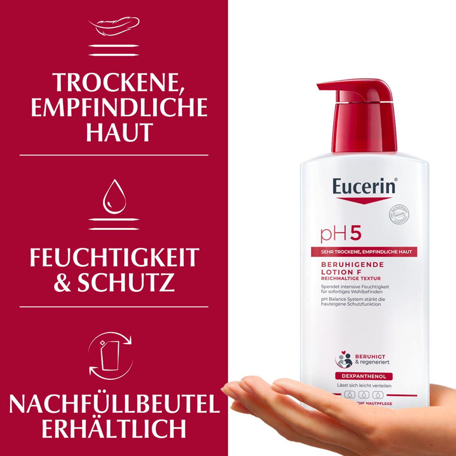 Eucerin® pH5 Reichhaltige Textur Lotion F – beruhigt strapazierte und trockene Haut & macht die Haut widerstandsfähiger - Jetzt 3€ sparen mit Code 