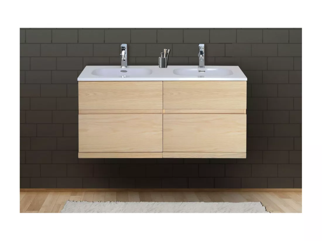 Meuble double vasque suspendu chêne 120 cm ENIO