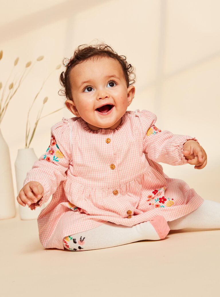 Robe vintage rose et blanc en seersucker