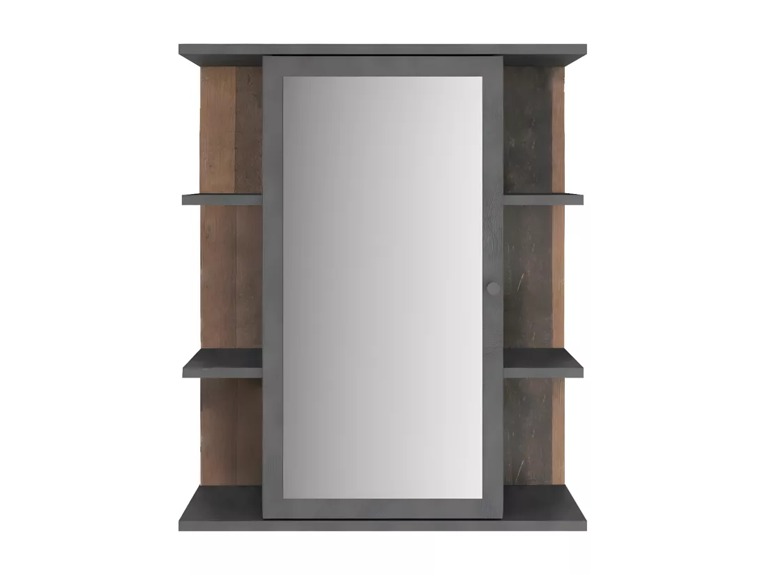 Meuble Haut de Salle de Bain 1 Porte Miroir et 6 Niches - Madoc
