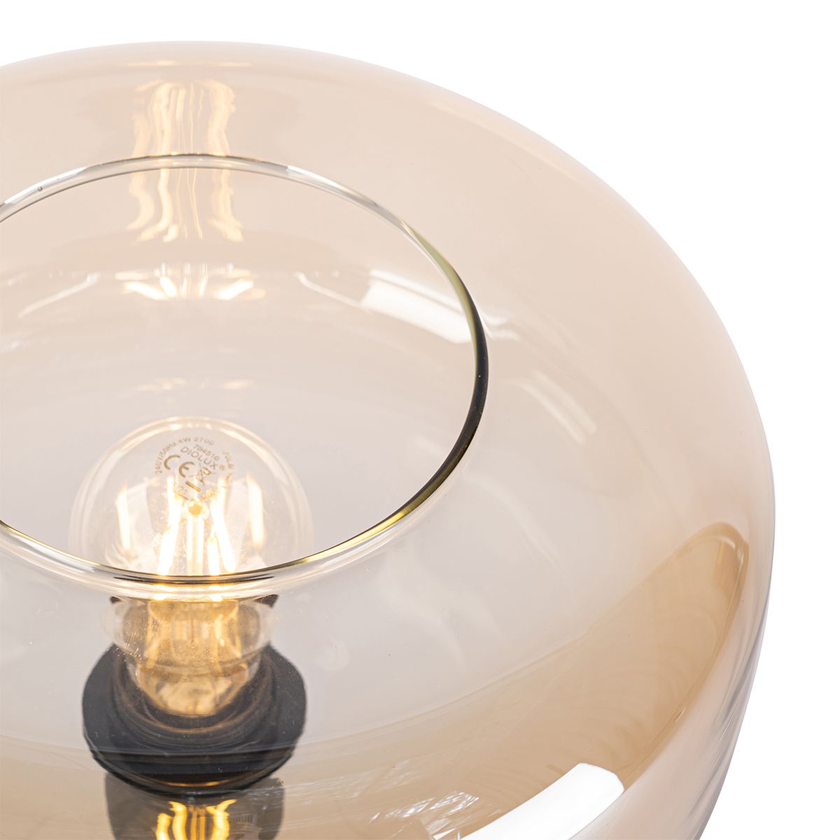 Art deco tafellamp zwart met amber glas - Bizle