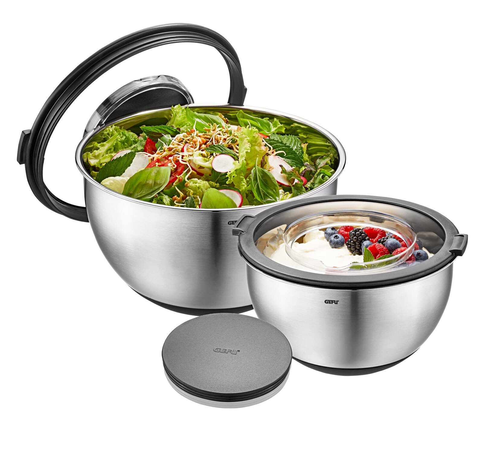 GEFU Schüssel 2er Set silberfarbig/ schwarz