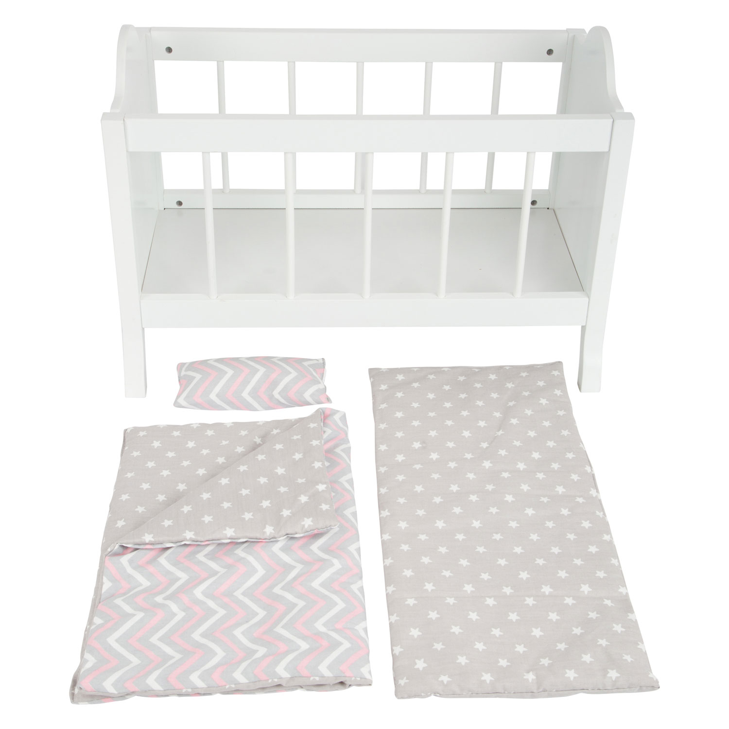 Small Foot - Houten Poppenbed Wit met Beddengoed Strepen, 4dlg.