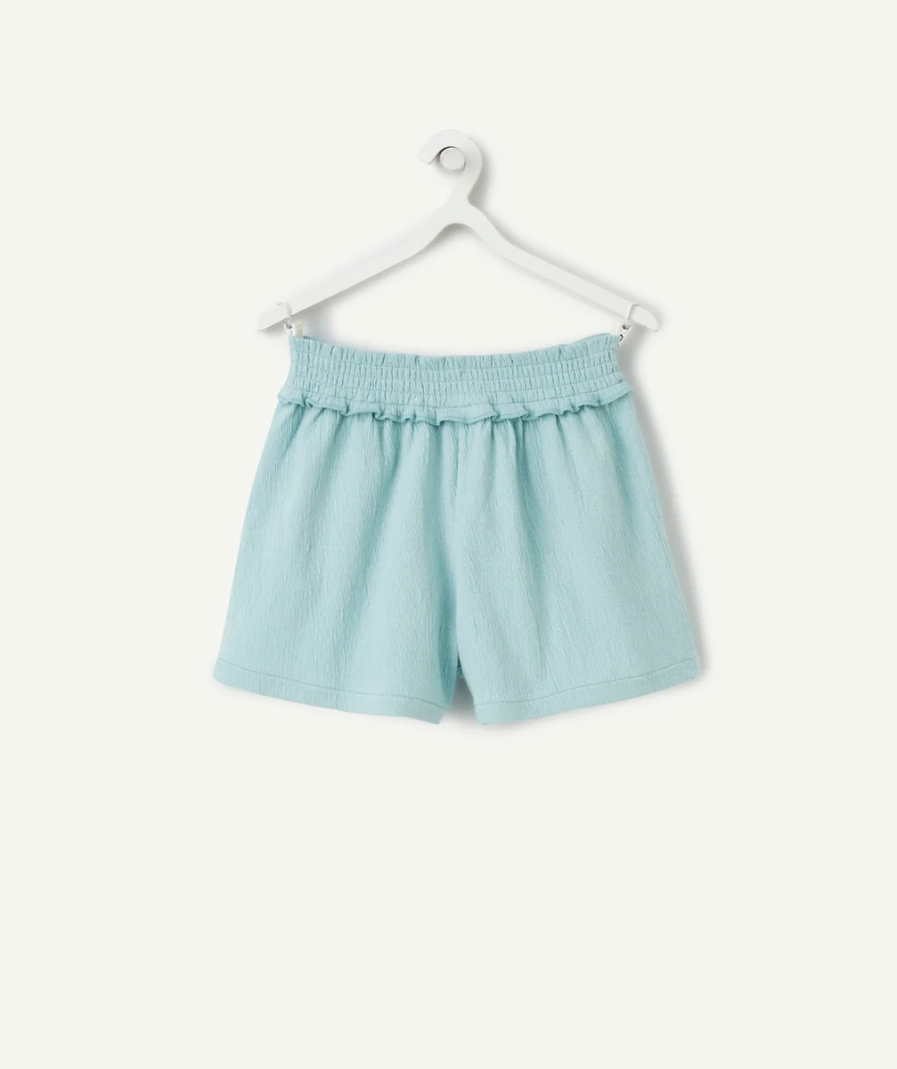 short en maille fille bleu vert avec taille élastiquée